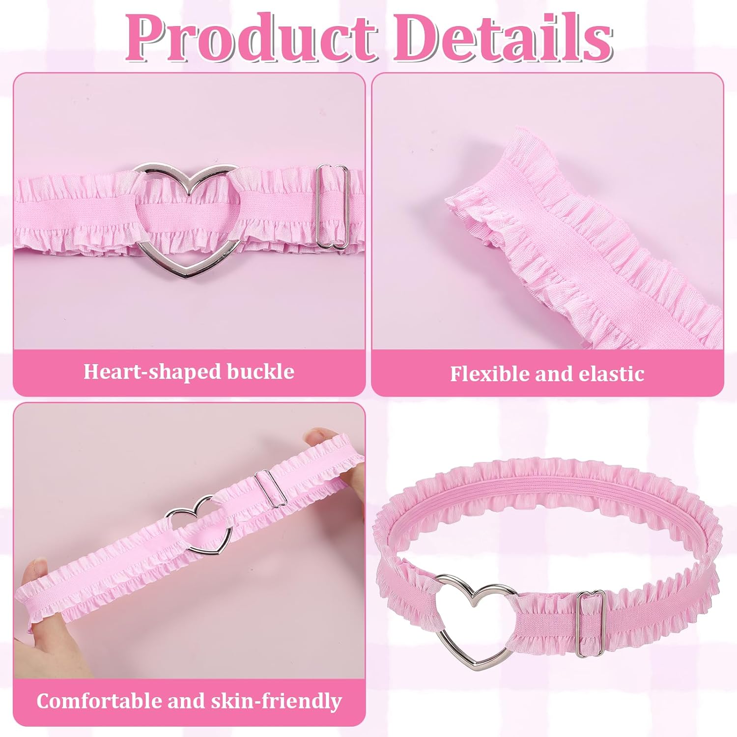 2Pcs Pink Heart Thigh Garter, Adjustable Heart Shaped Elastic Leg Garters for Women, Exquisite Wedding Bride Gothic Accessories for Parties Weddings Cosplay - Image 3