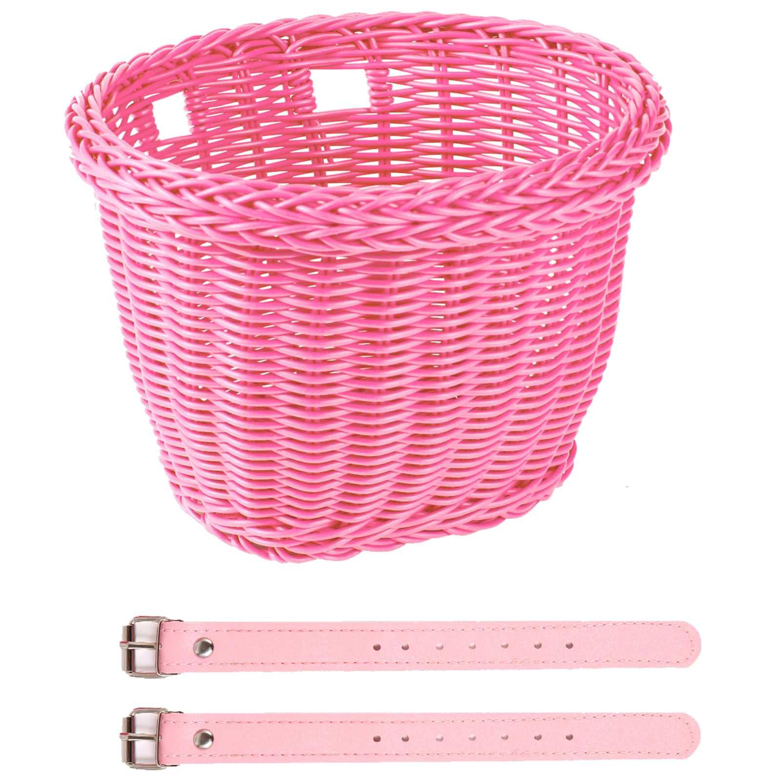 SVNR Kids Bike Basket, Scooter Basket, Handwoven Bike Baskets for Girls and Boys,Bicycle Baskets with Leather Straps, Easy Install Detachable (Pink No accessories included) — image 1