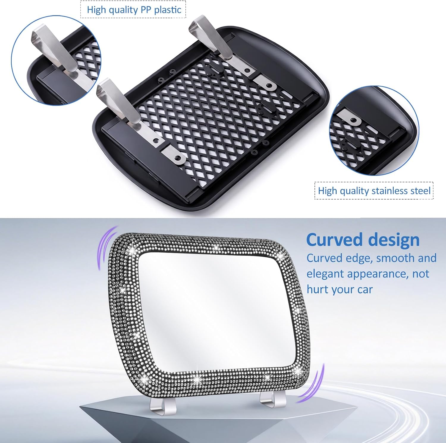 Car Visor Mirror,Universal Clip-On Vanity Car Mirror with Bling Rhinestones image 3