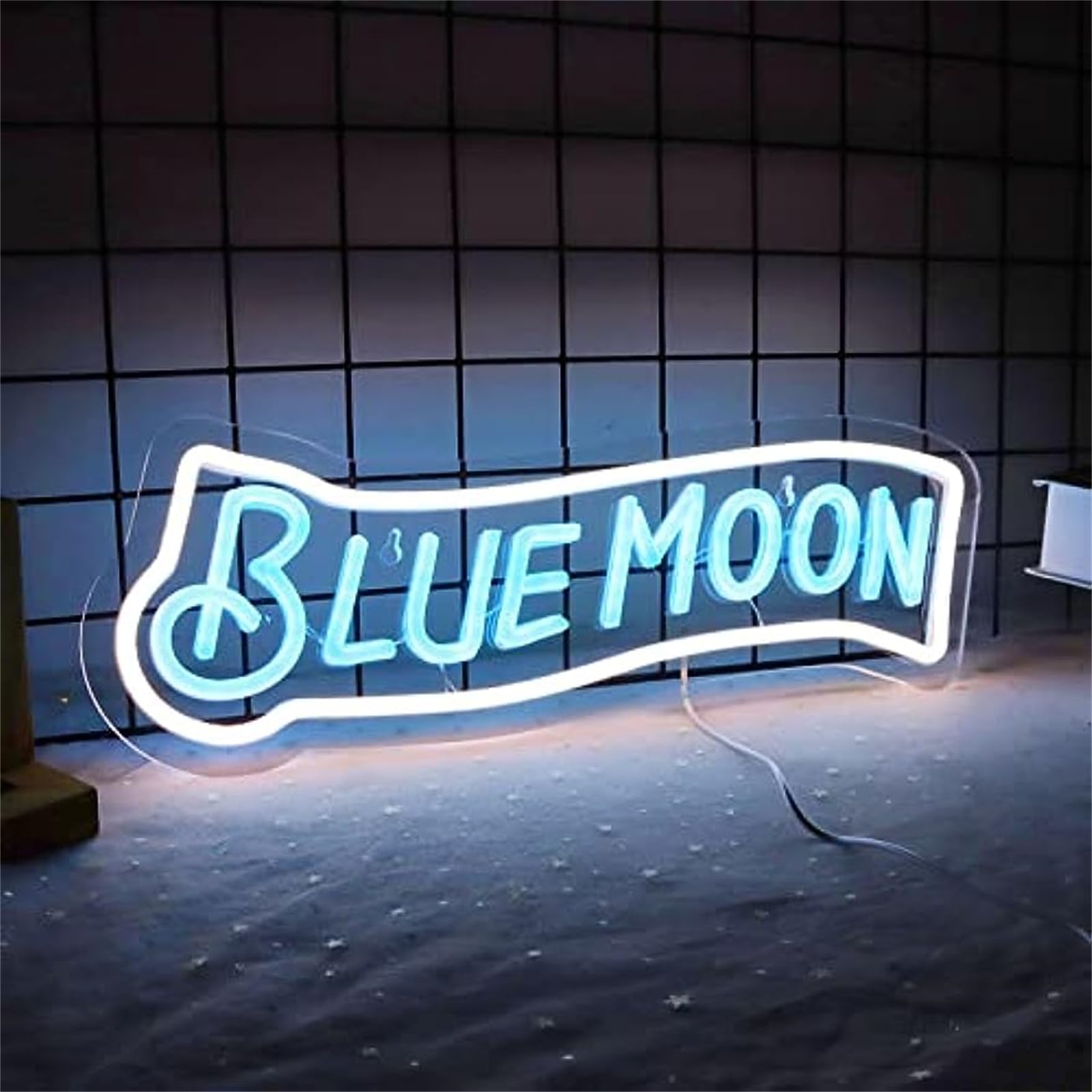 FINOTI Blue Moon Neon Lights Halloween Party Neon Sign Christmas Party Led Neon Sign Art Beer Bar Club Christmas Party Led Art Wall Hanging Neon Night Light USB With Switch