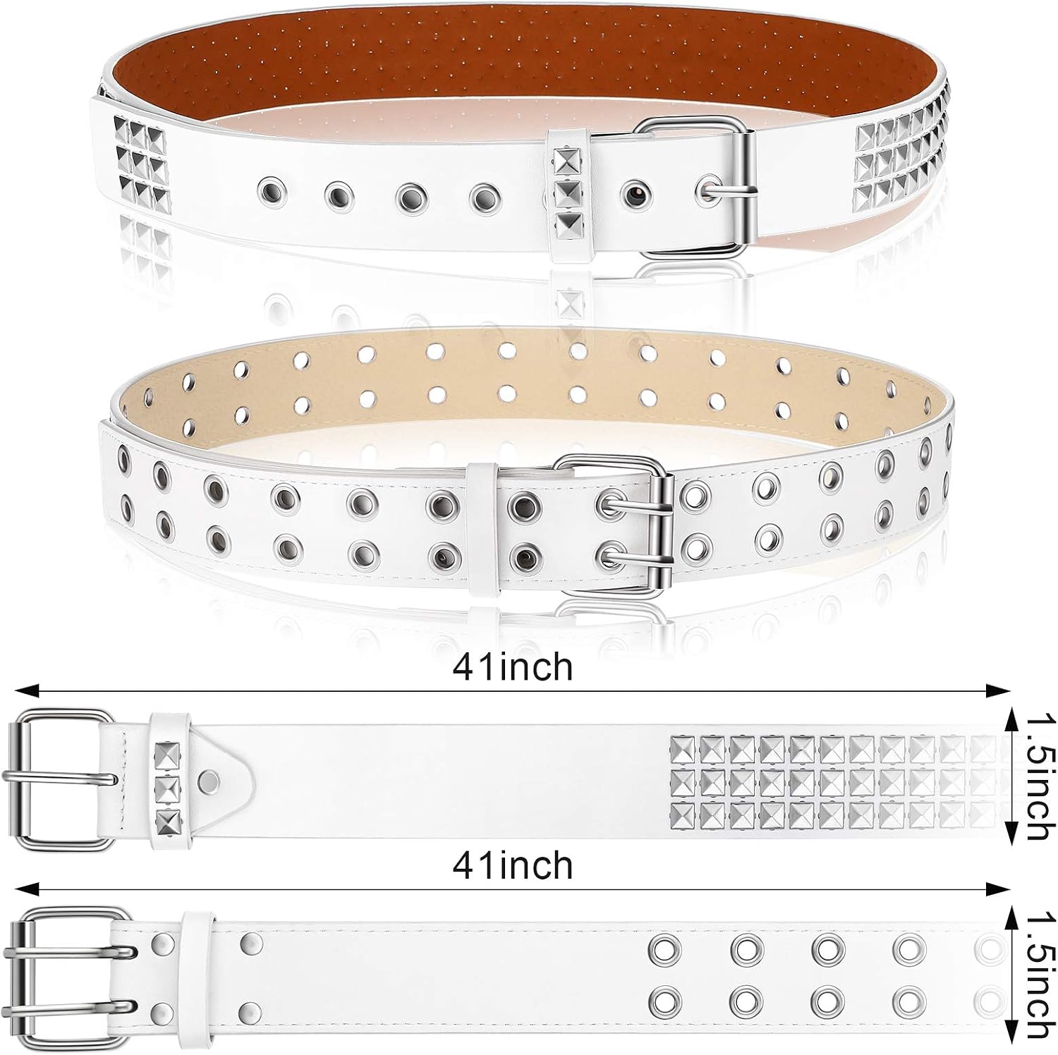 Syhood 2 Pcs Studded Belt Women Double Grommet Y2k PU Leather Punk Rock Rivet Belt