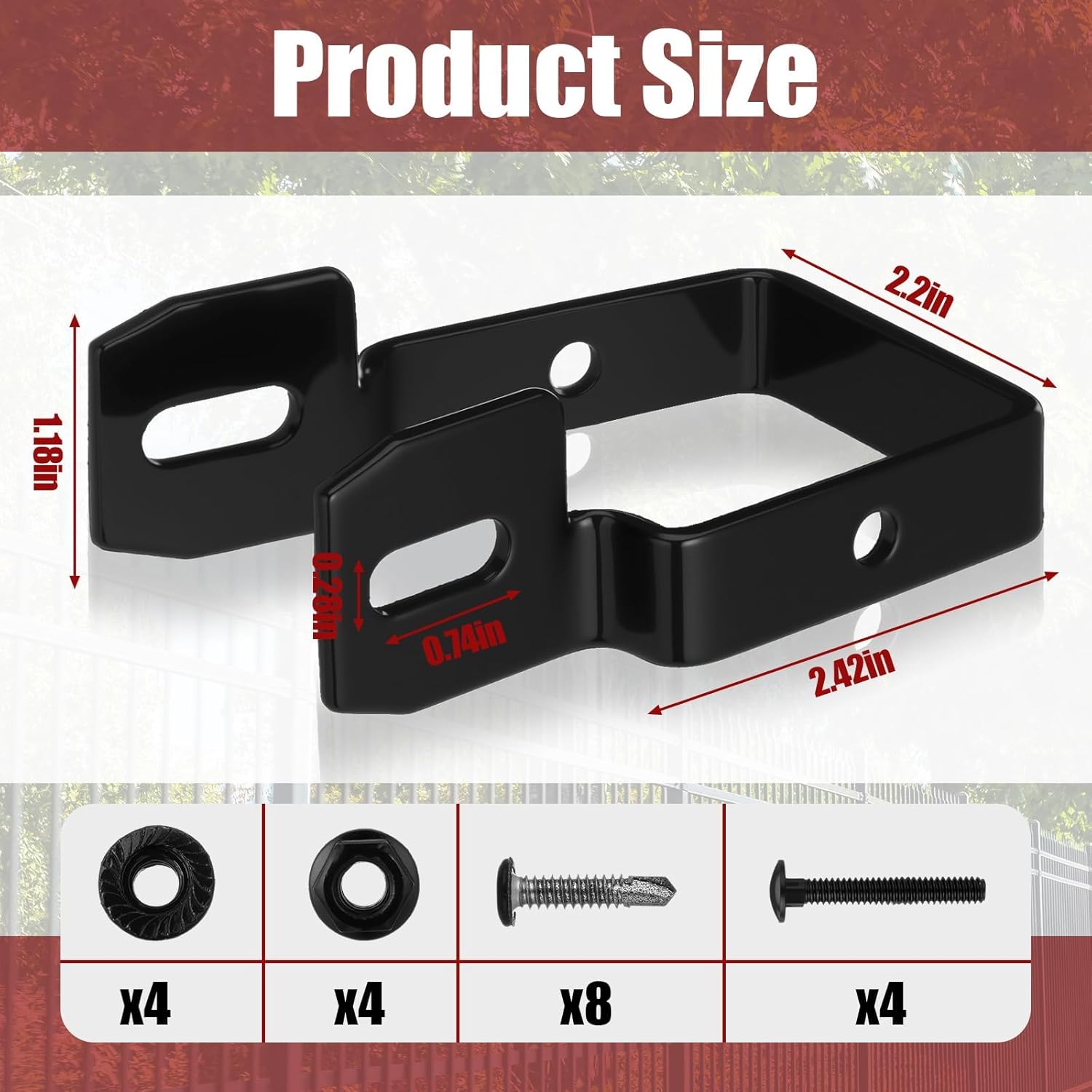 8 Pcs 2 Inch Square Steel Fence Brackets with Screws and Bolts Black Heavy Duty Fence Railing Brackets Metal Connectors for Post and Panel Connection, Accessories of Metal Fencing Border