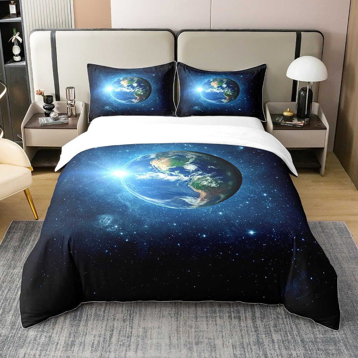 Ensemble de literie bleu univers 200x200 en coton pour un sommeil serein