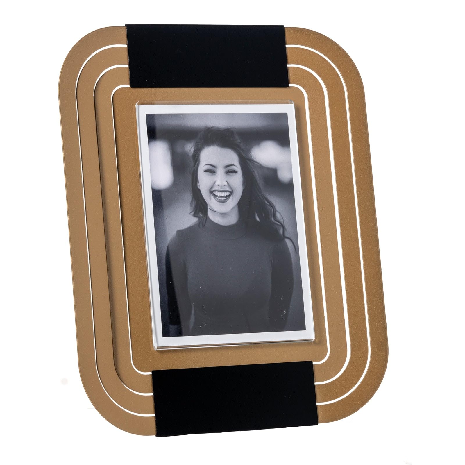 Arti & Mestieri Tudor grande - Porta Foto di Design 100% Made in Italy - in Ferro, 23,4 x 28,8 cm (Oro laccato e nero)