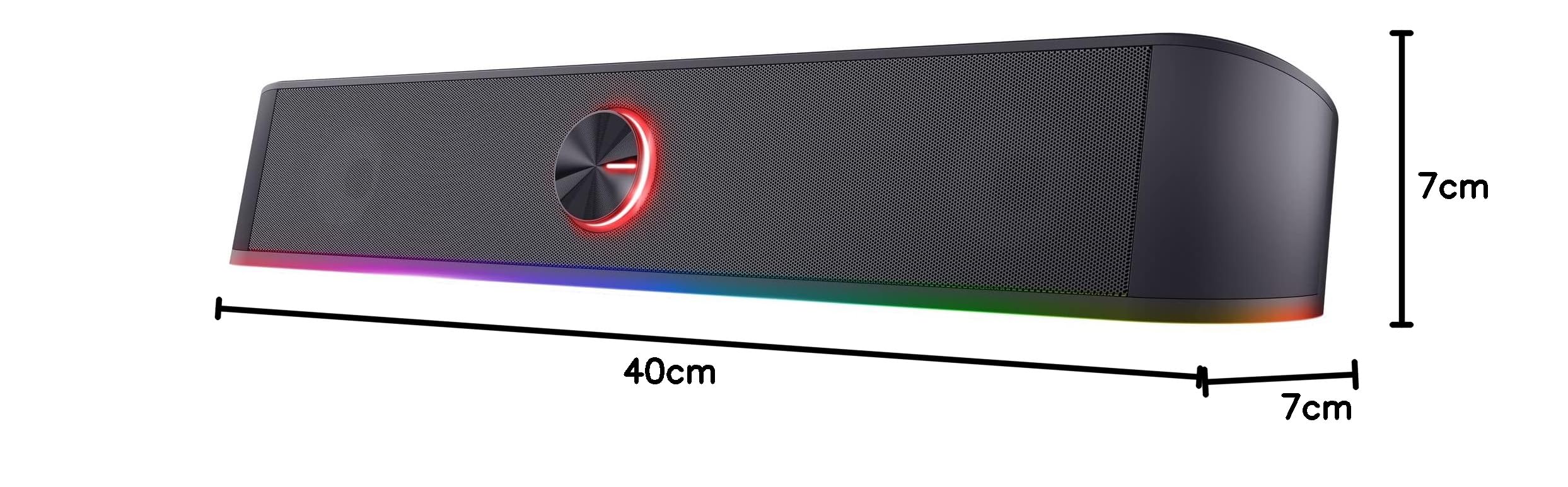 Trust Gaming Stereo Soundbar z oświetleniem RGB GXT 619 Thorne – komputer, głośnik 2.0 z oświetleniem LED RGB, zasilanie przez USB, 12 W, PC/laptop, czarny