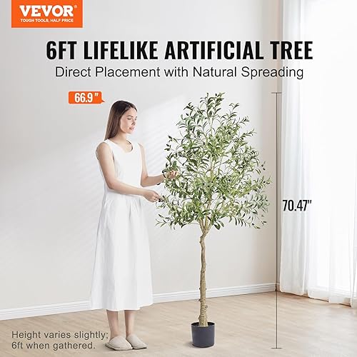Miniatura 2 de VEVOR Árbol de olivo artificial, planta sintética de 6 pies de alto, material de polietileno seguro y protección de inclinación anti-punta, planta