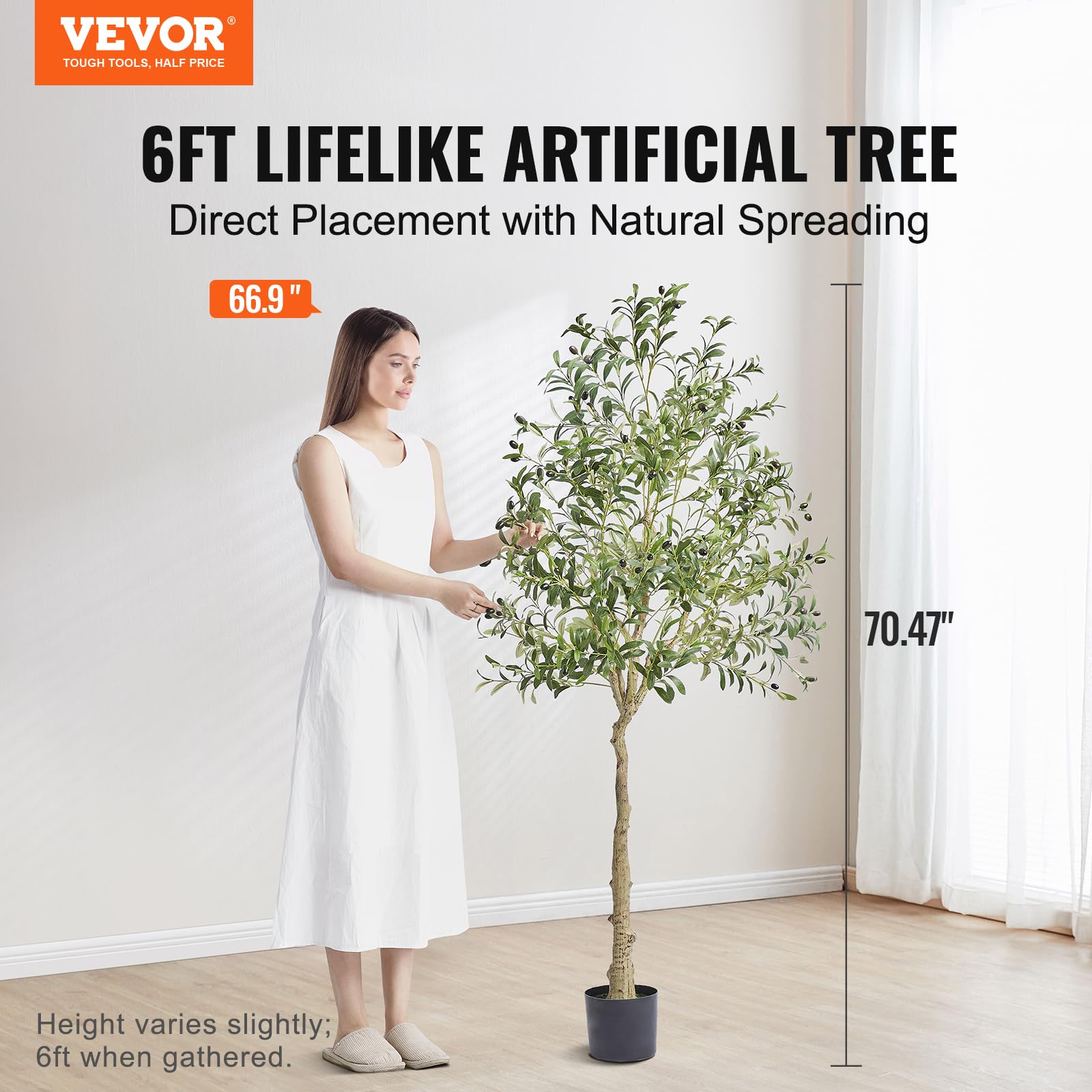 VEVOR Albero Artificiale, 179 cm Alta Albero Olivo Pianta Finta Realistica Ulivo con Vaso Φ170x145 mm, PE di Alta Qualità e Protezione Antiribaltamento Decorazione per Casa Ufficio Interni ed Esterni