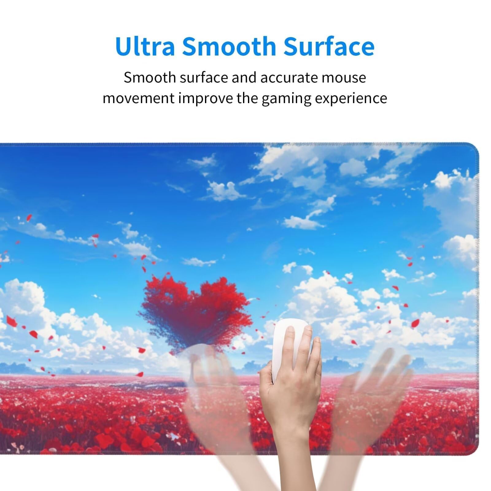Gaming Mauspad XXL 900x600x3mm Mousepad Verlängertes Groß Mauspad Schreibtischauflage,Genähte Kanten rutschfeste Gummibasis,Verbessert Präzision Geschwindigkeit Office Roter herzförmiger Baum L-3618