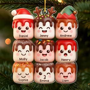 Custom Crochet Snowman Acrylic Ornament - Personalized Christmas Birthday Gifts For Mom, Dad, Brother, Sister, Kids - Our Family Our Treasure