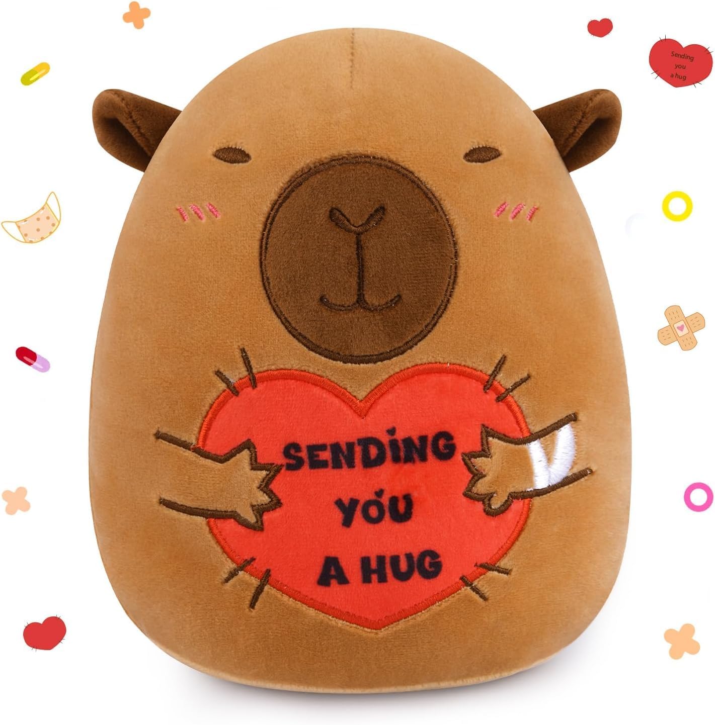 Capybara Plush, 8 Inch Get Well Soon Stuffed Animal with Bandage & Heart Hug for Surgery Recovery, Emotional Support Plush Toy, Feel Better & Get Well Gifts for Women, Men & Kids