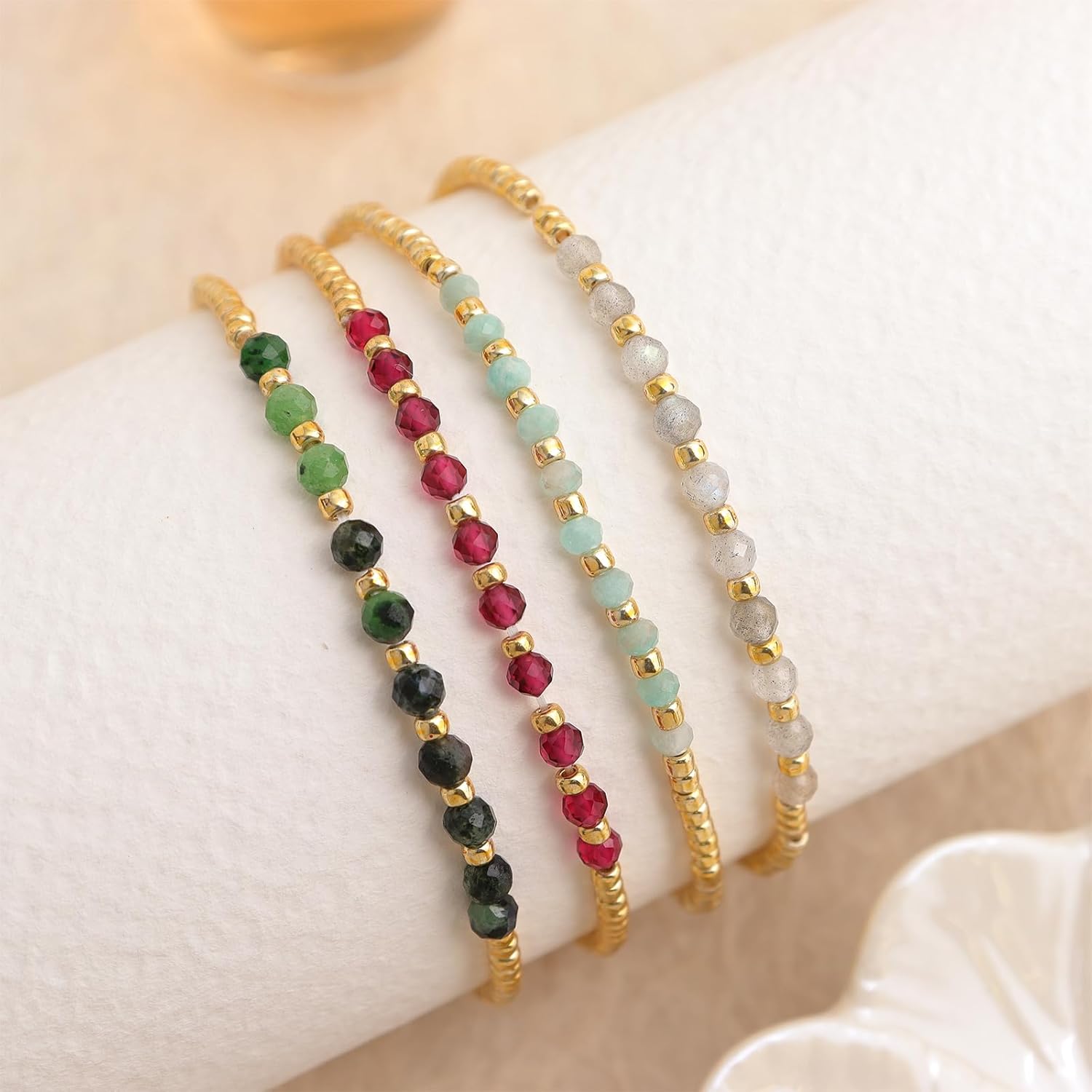 Gold Seed Beaded Friendship Bracelets Set for Women, Boho Gemstone Stretch Summer Jewelry Gift. - Image 7