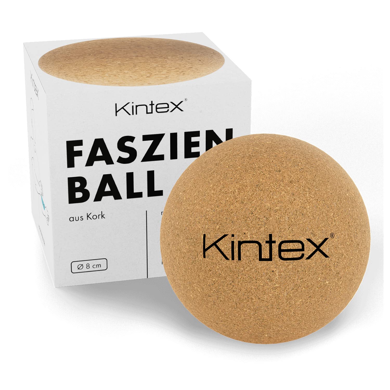 Kintex Piłka do masażu powięzi z korka, 5 cm lub 8 cm, do samodzielnego masażu, regeneracji po uprawianiu sportu, piłka korkowa, kula do masażu powięzi (8 cm)