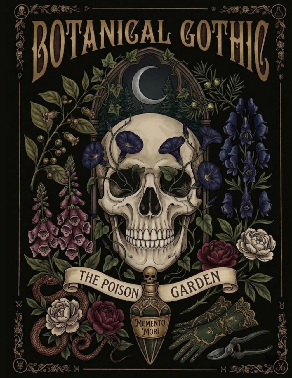 Botanical Gothic: The Poison Garden: Victorian Macabre Botanical Coloring Book for Adults. Poisonous Plants and Gothic Florals. Midnight Edition with Black Backgrounds.