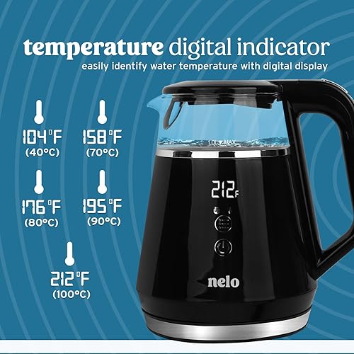 Miniatura 3 de NELO Hervidor eléctrico con 5 ajustes preestablecidos de control de temperatura, pantalla digital grande de temperatura, luces indicadoras LED