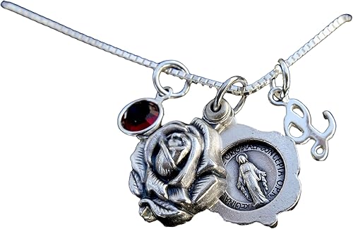 Miniatura 2 de Medalla Milagrosa Deslizante Medalla Milagrosa Virgen María, Cadena de Caja Esterlina, Medallón de Rosa Virgen María, Medallón María, Collar de