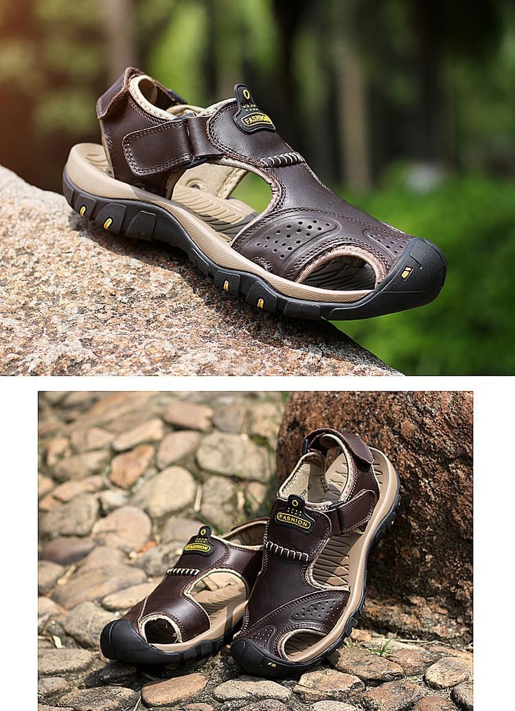 Men's Orthopedic Support Non-Slip Sport Sandals Lightweight Trail Hiking Leather Sandals Summer Hollow-Out Sandals