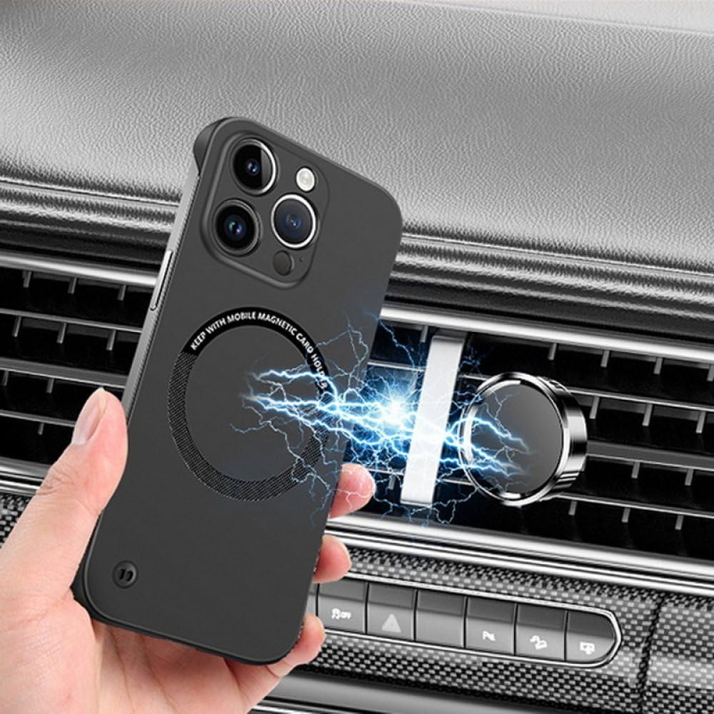 Rdyi6ba8 Sottile Cover per iPhone 15 Pro Max 6,7 Pollici, Leggero Senza Cornice Aspetto in Fibra di Carbonio Custodia Ultra Slim Hard PC Magnetica