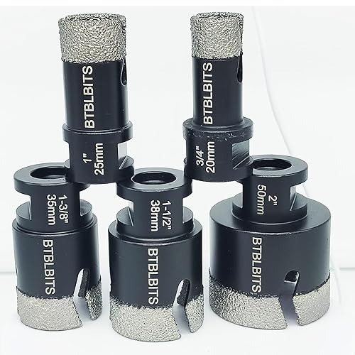 Miniatura 8 de Broca de núcleo de diamante seco de 34 de pulgada (0.787 in), sierra de taladro de azulejos soldada al vacío con rosca de 58-11 a 38 pulgadas,