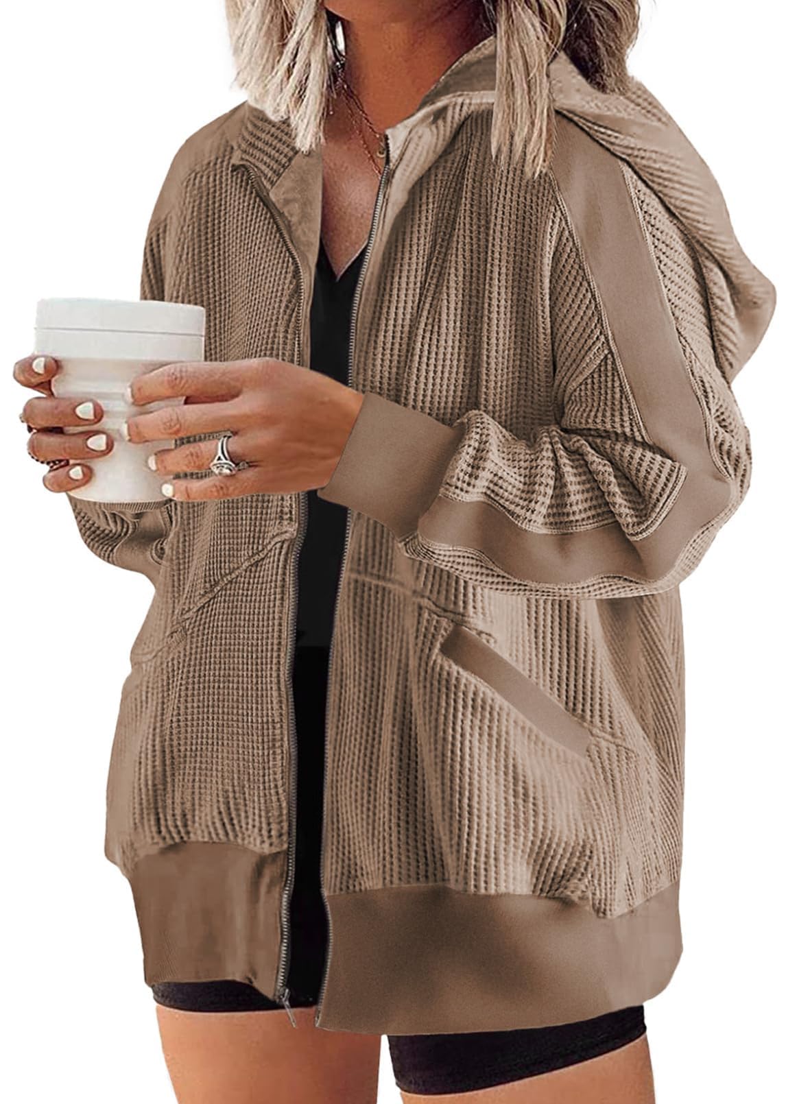 Eytino Womens Plus Size Long Sleeve Zip Up Oversized Casual Hoodies Sweatshirt Jackets with Pockets(1X-5X)