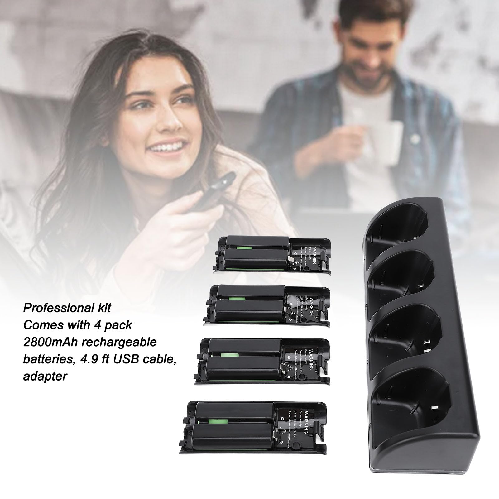 Stazione di Ricarica per Controller Remoto per / U con Batteria Ricaricabile da 4 Pacchi da 2800 MAh, Stazione Dock di Ricarica per Controller (BLACK)