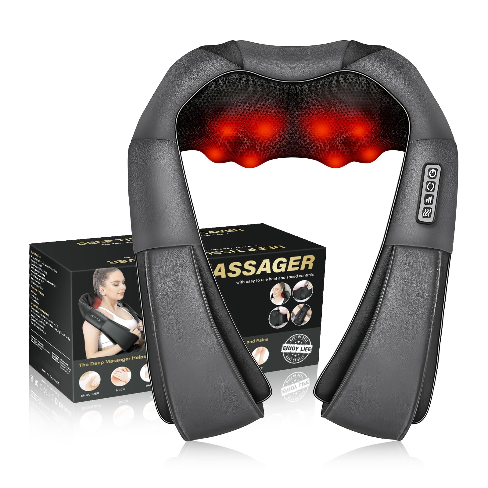 Shiatsu Electric Massager with Heat - 3D Kneading Pillow for Neck, Back, Shoulder, Muscle Pain Relief - Office, Home, Car Use - Fits Parents (