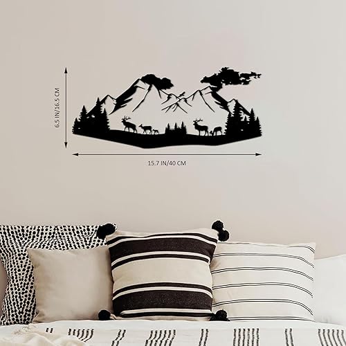 Vista 11 de ESTART Decoración de pared de metal de bosque de montaña, oso de ciervo, arte de pared de metal, decoración de caza de animales rústicos para sala
