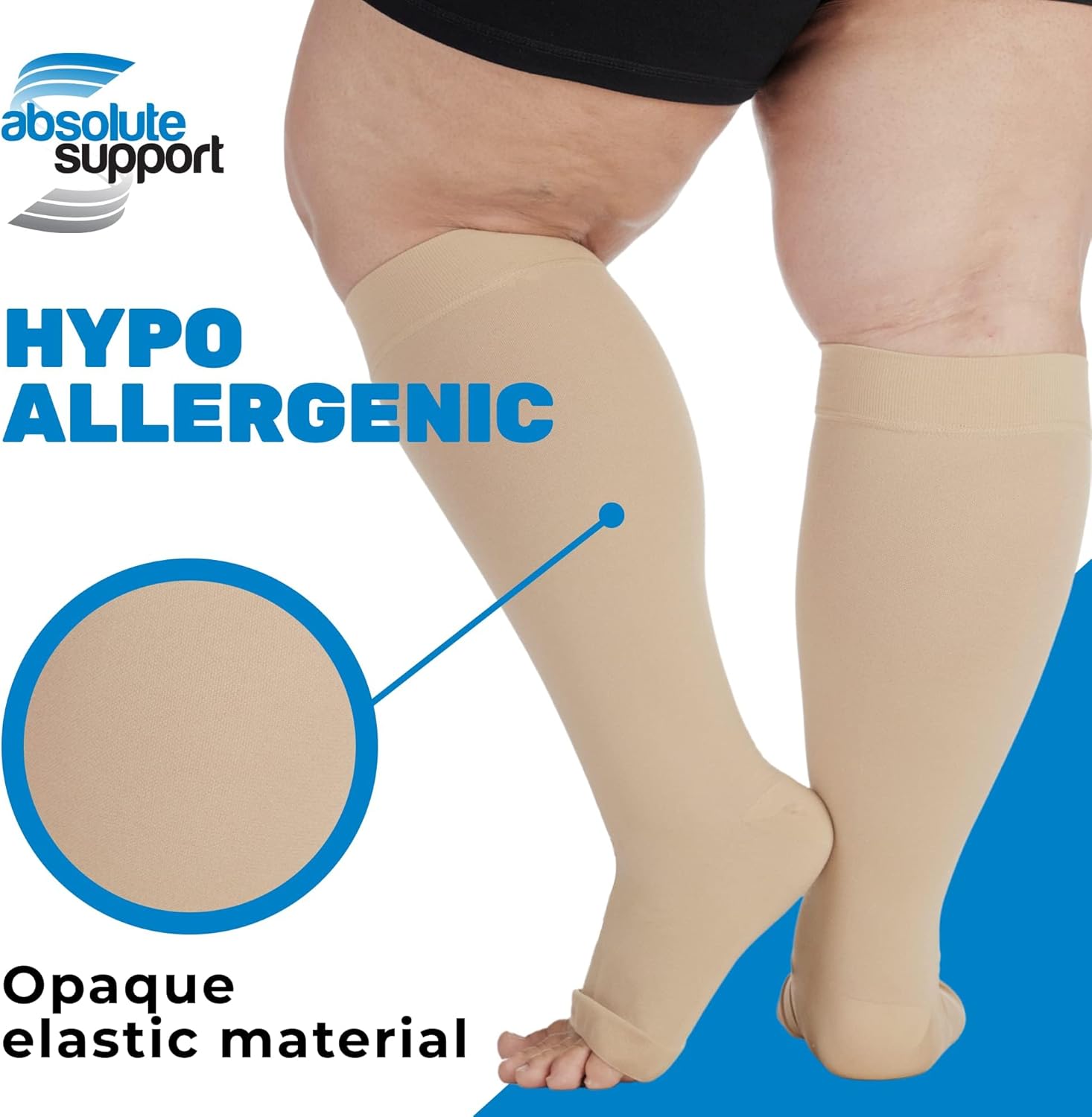 ABSOLUTE SUPPORT (3 Pairs) Opaque Compression Stockings with Open Toe for Women and Men 20-30mmHg | For Swelling, Diabetic, Lymphedema and Pain Relief - Beige, Small - A511BE1-3 - Image 4