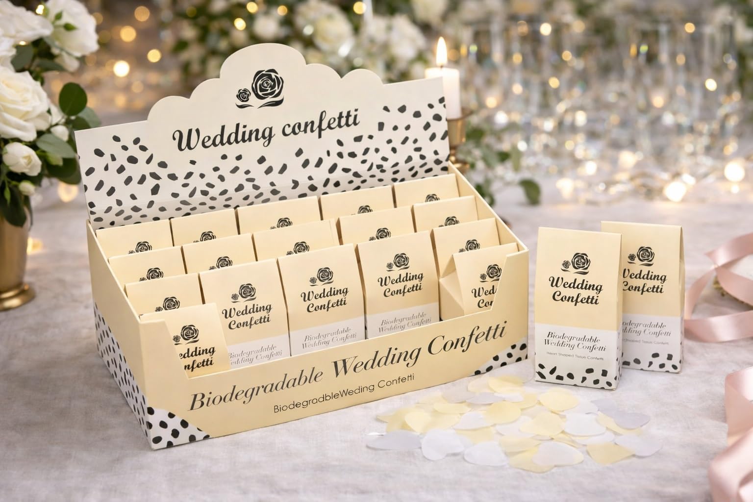 Konfetti-Box mit 20 Geo-Punkten für Hochzeit, Pastell-Punkte, biologisch abbaubar, Papiertisch