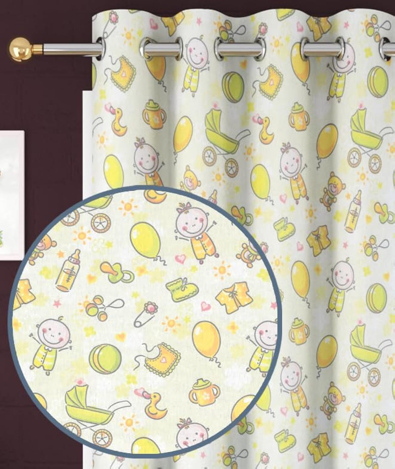 FRESH FROM LOOM Kids Curtain with 70% Light Blocking | Kid Room Curtain 9 feet | Cartoon Prints Parde | Dust Repellent | Parda Screen for Children Room | Eyelet Ring (2pc, Balloon-Yellow) (B0D7951DPW) Amazon Price History, Amazon Price Tracker
