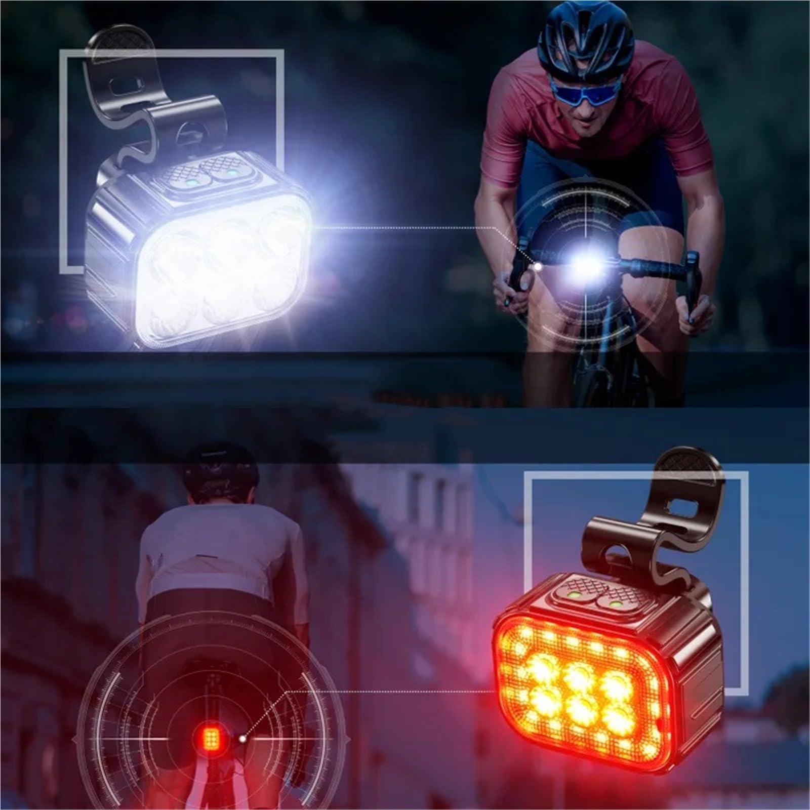 Juego De Luces Para Bicicleta Juego de luces traseras y delanteras for bicicleta, faro trasero for ciclismo con carga USB, 6/24 cuentas, lámpara impermeable de aleación de aluminio for bicicleta Luces