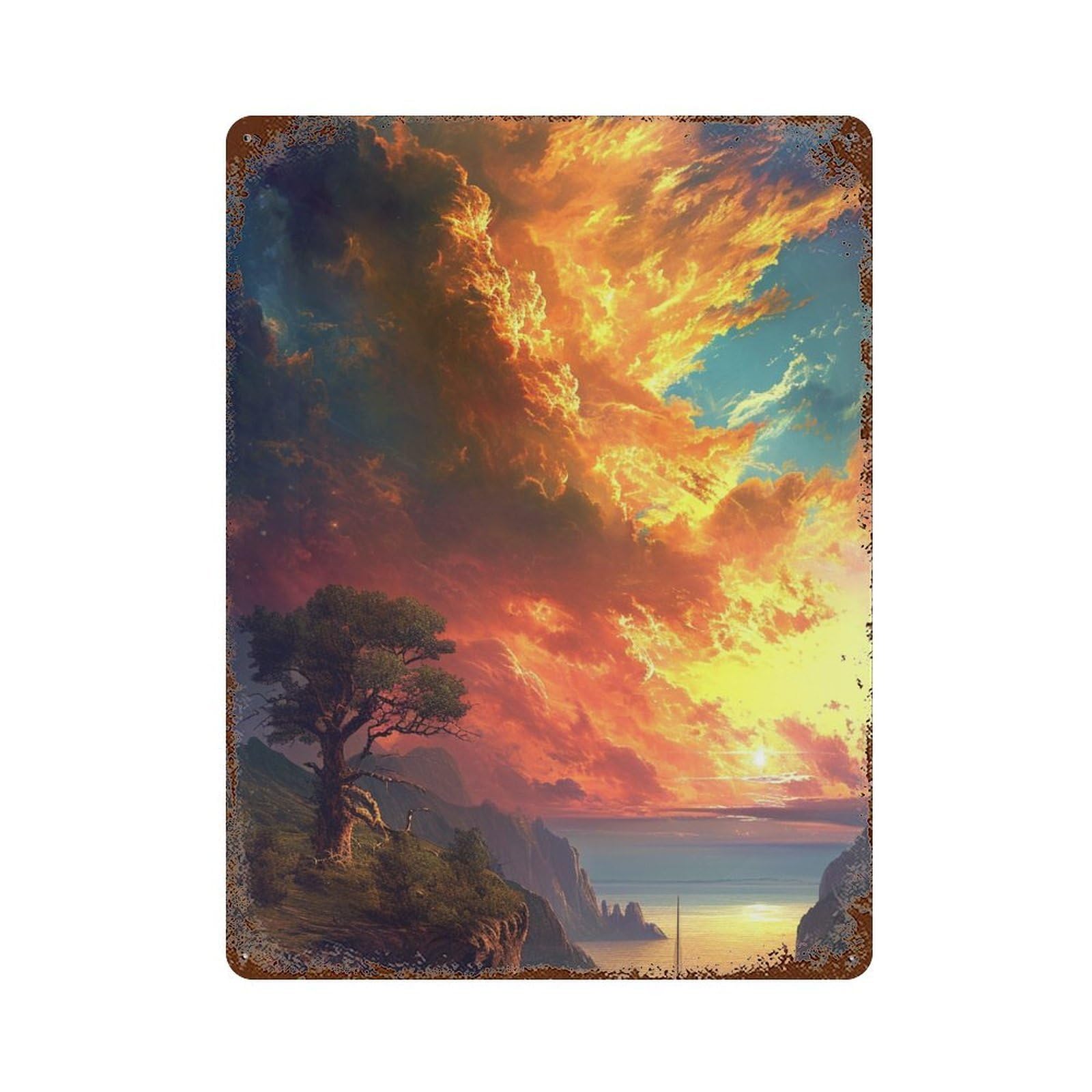 Fantasy Sunset Sailboat Vintage Metal Tin Sign 15.7"x11.8", Ideal for Basement, Hobby Room And Garage Decor