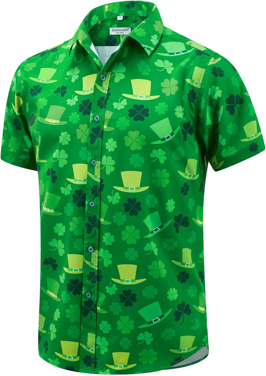 J&DHUASHA Mens St Patrick's Day Shirt Shamrock Irish Printed Green Clover Hawaiian Button Down Short Sleeves Shirts