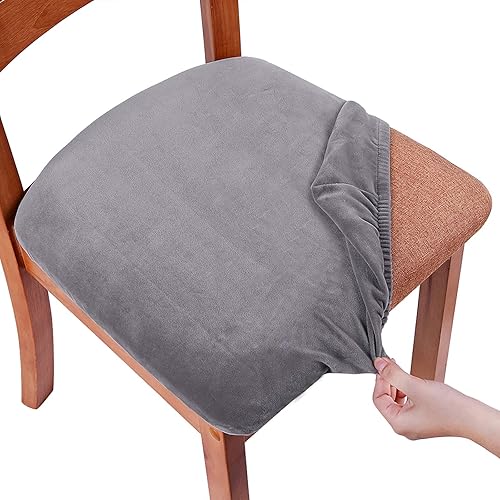 Smiry - Originales fundas para asiento de silla de comedor, de terciopelo, con lazos, desmontables, lavables, elásticas, protectoras