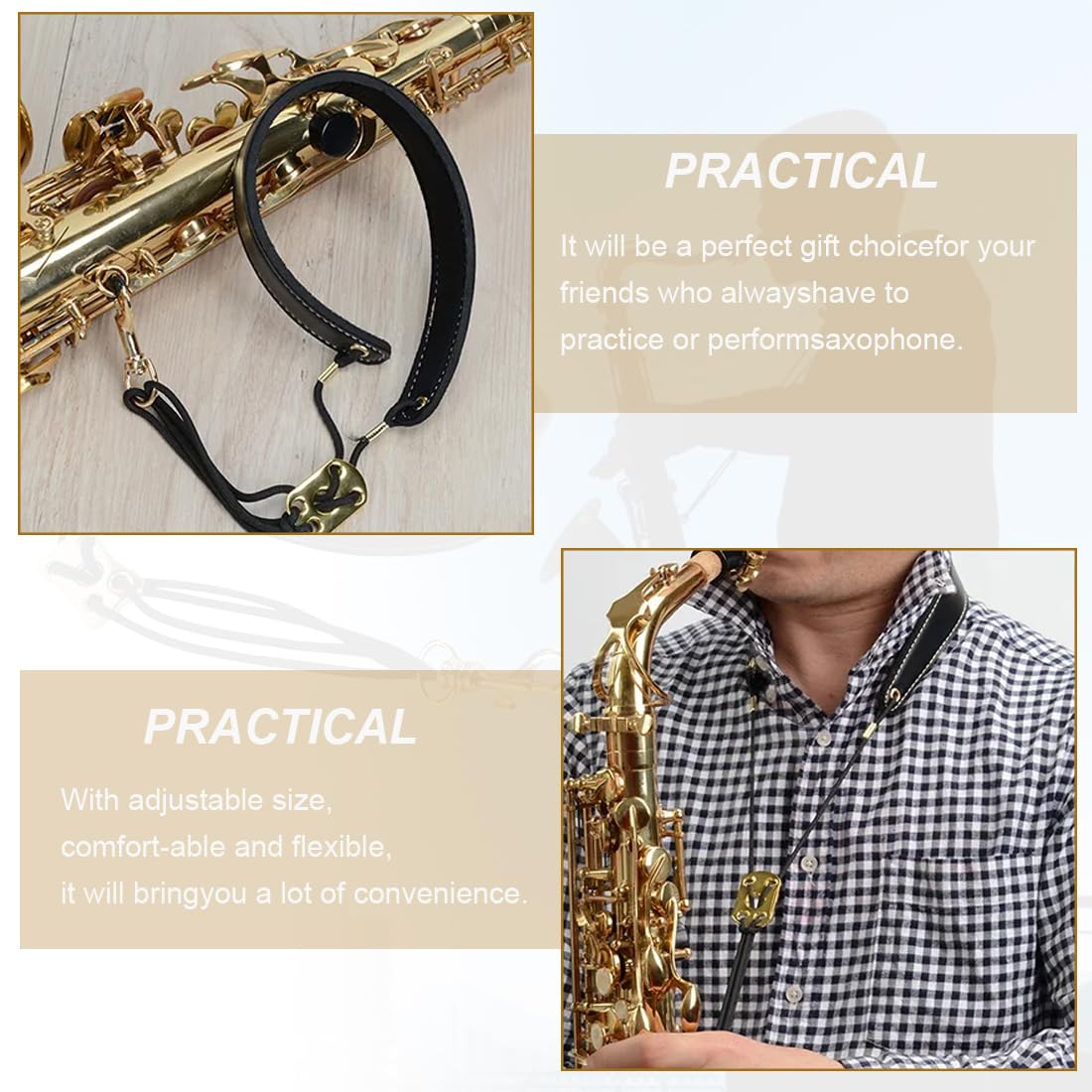 EIHI Tracolla per Sax, Cinturino per Collo Nero, per Contralto, Baritono, Vecchio Tenore, Soprano, Super Fibra, Gancio in Metallo, Accessori per Strumenti Musicali