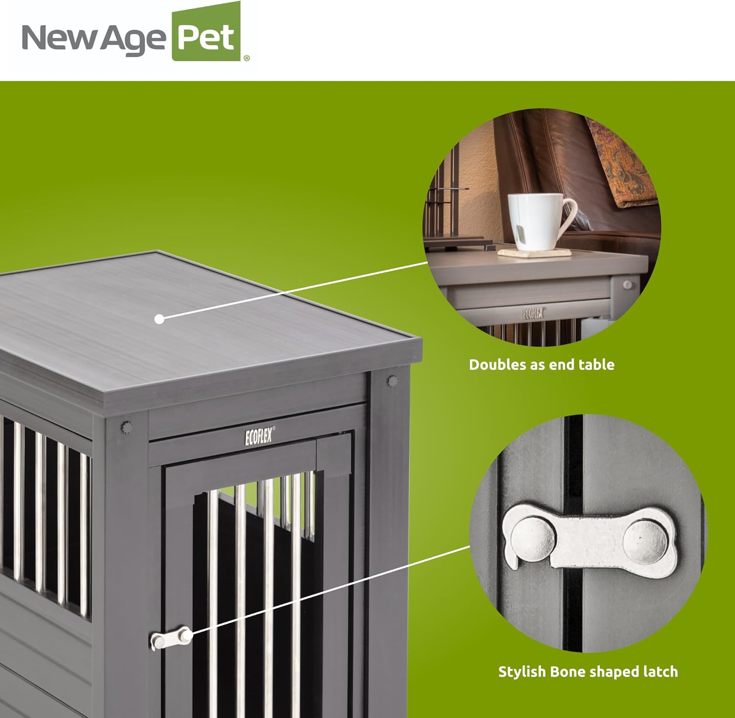 New Age Pet ecoFLEX Pet Crate/End Table, Small, Grey, Model:EHHC405S
