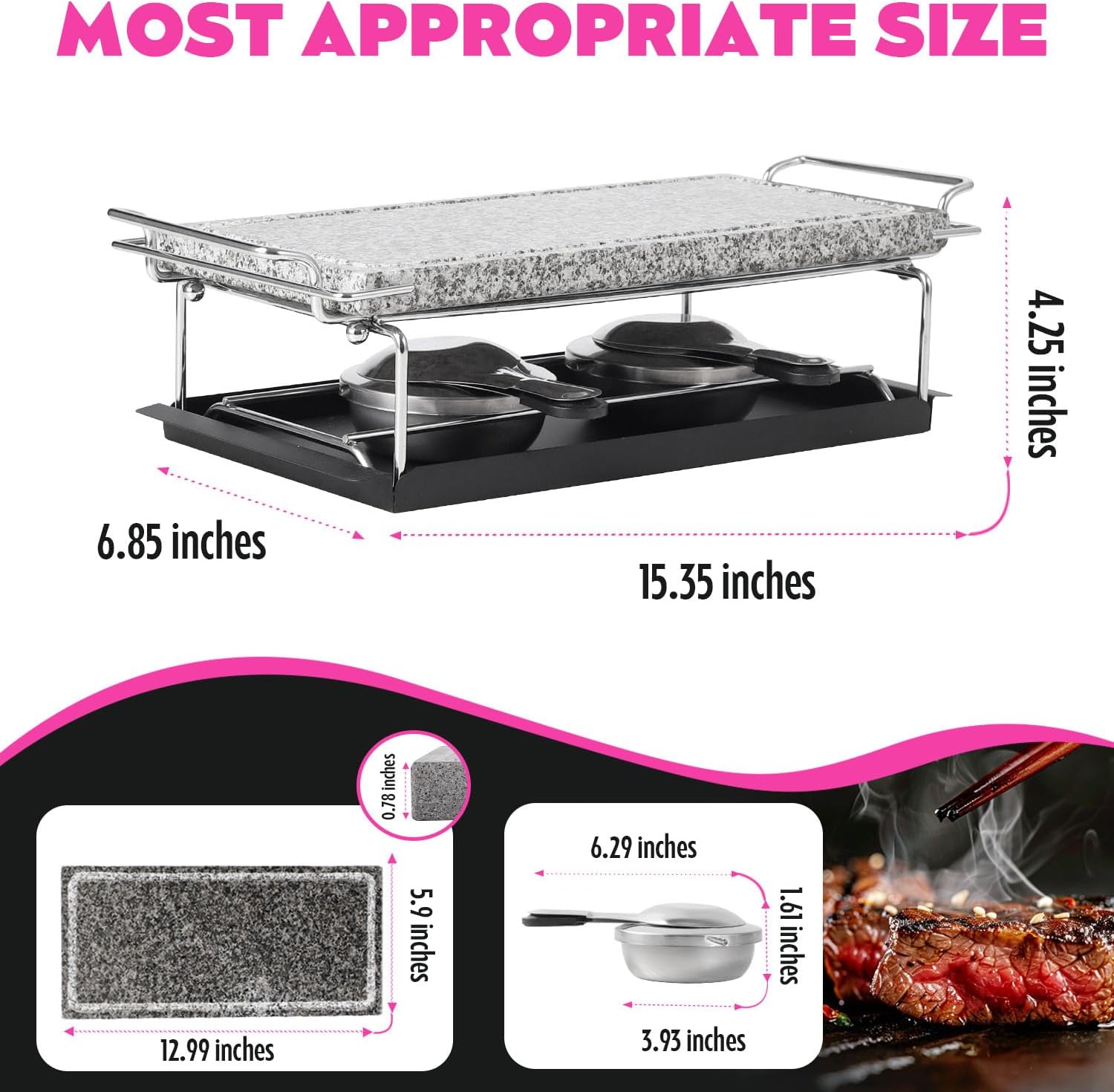 Artestia Cooking Stones for Grilling Smokeless Korean BBQ Grill Indoor Outdoor Grill Removable Natural Cooking Stone Fast Heating, Ideal for Dinner and Family Fun