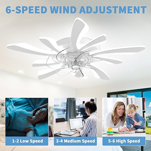 Miniatura 9 de GooComfy Ventilador de techo regulable con luz y control remoto, ventilador de techo pequeño de 31 pulgadas con luces LED, aplicación y control