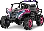 24V 2 Seater Ride on Car Truck 4x200W, EVA Tires, 4WD/2WD, Rainbow Lights, Remote Control, Shock Absorbers, Bluetooth, Ride on Toy for Kids Ages 3-8, Pink