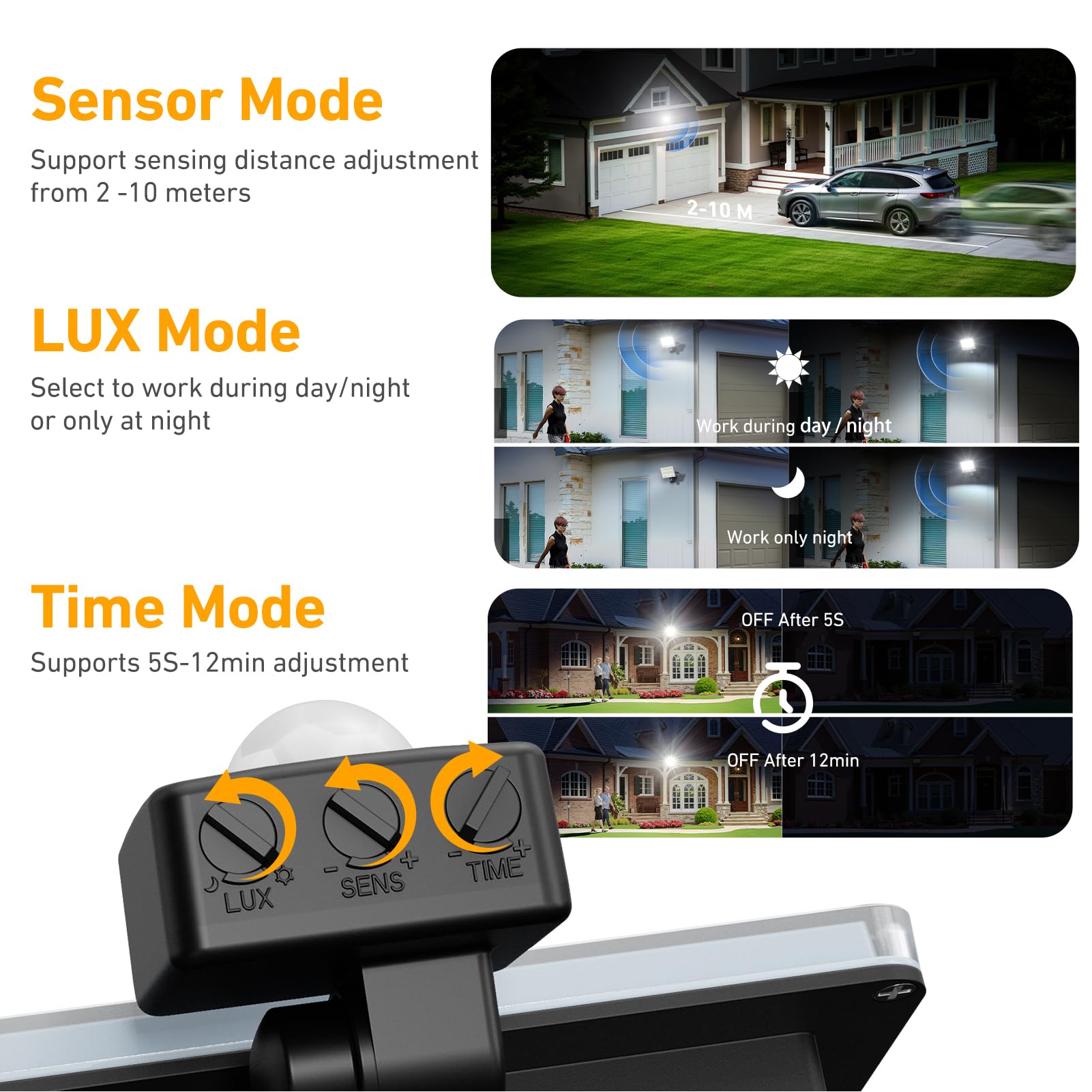 Foco LED Con Sensor De Movimiento - 2 Piezas 100W 10000LM 6 en 1 Luz Exterior Con Sensor De Movimiento, IP67 Impermeable Blanco 7000 K Proyector LED Exterior para Jardín, Patio, Garaje y Calle