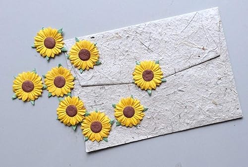 Miniatura 2 de 50 piezas de papel de morera de girasol con centro marrón, 2 capas, proyecto de manualidades de flores de 1 pulgada