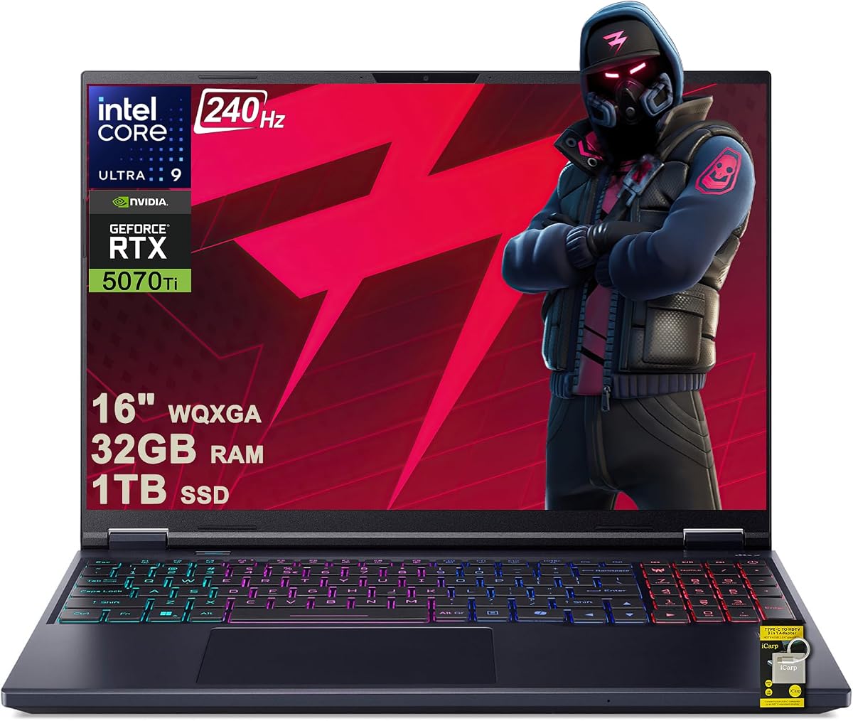 Predator Helios Neo 16 AI Gaming Laptop 16" 2560x1600 IPS 240Hz (100% DCI-P3) Intel 24-core Ultra 9 275HX 32GB RAM 1TB SSD GeForce RTX 5070 Ti (Up to 992 AI Tops) Win11Pro ICP Hub