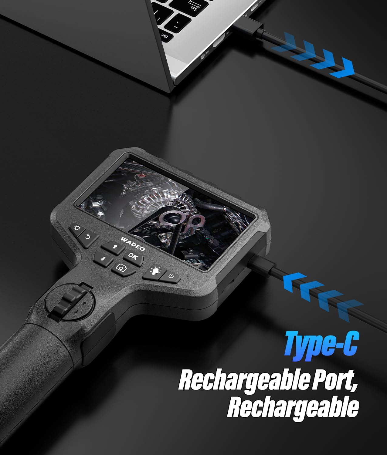 WADEO Cámara endoscópica giratoria con luz, cámara de inspección IPS de 4,3'' y 1920P, cámara Flexible Impermeable de 6,5 mm, cámara Tubular, cámara de inspección Digital HD