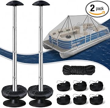 Boat Cover Support Poles for Pontoon Boats, Adjustable 28-56 in Boat Cover Support System with Ring Sandbags, Heavy-Duty Straps, Stainless Steel for Pontoon, Jon, Bass & V-Hull,2 Pack
