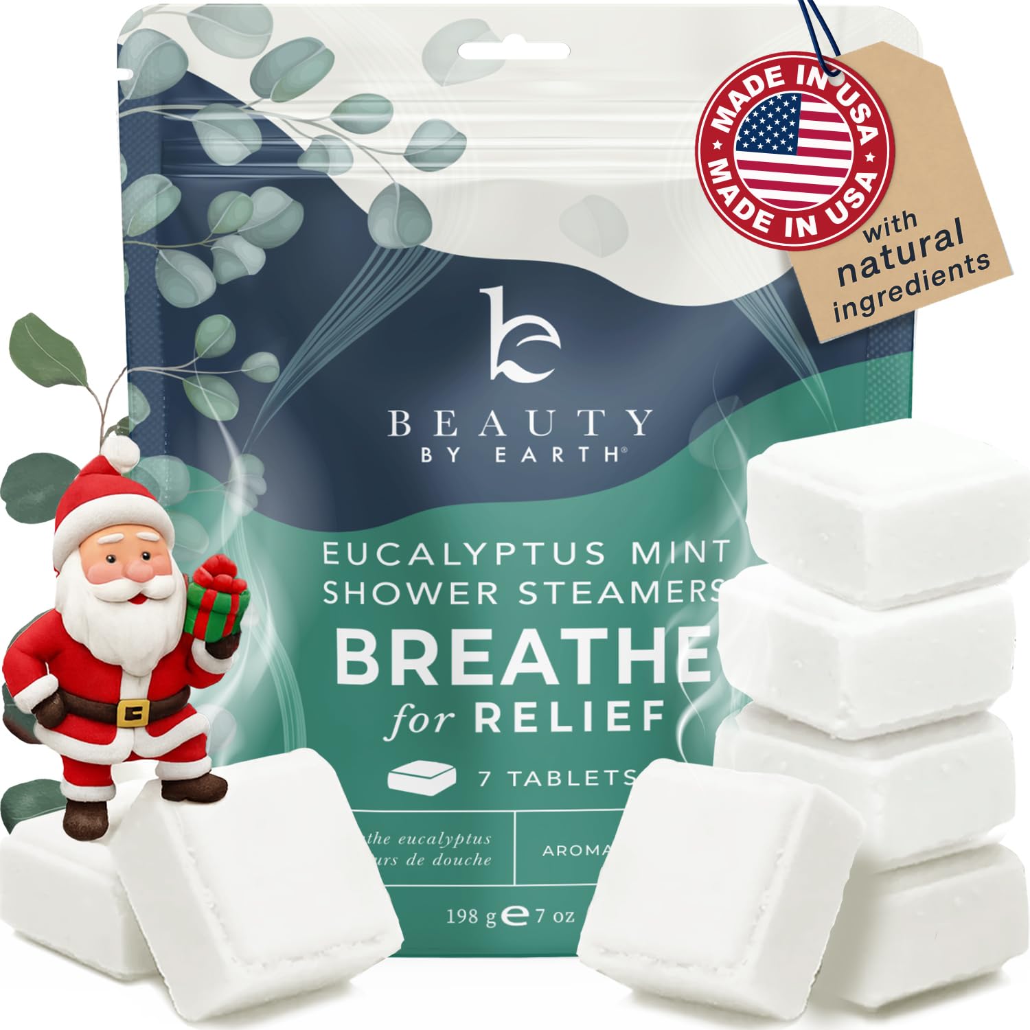 Shower Steamers Aromatherapy - USA Made with Natural Ingredients & Eucalyptus Essential Oil, Christmas Stocking Stuffers for Men & Women, Large Shower Bombs, White Elephant Relaxation Spa Gifts