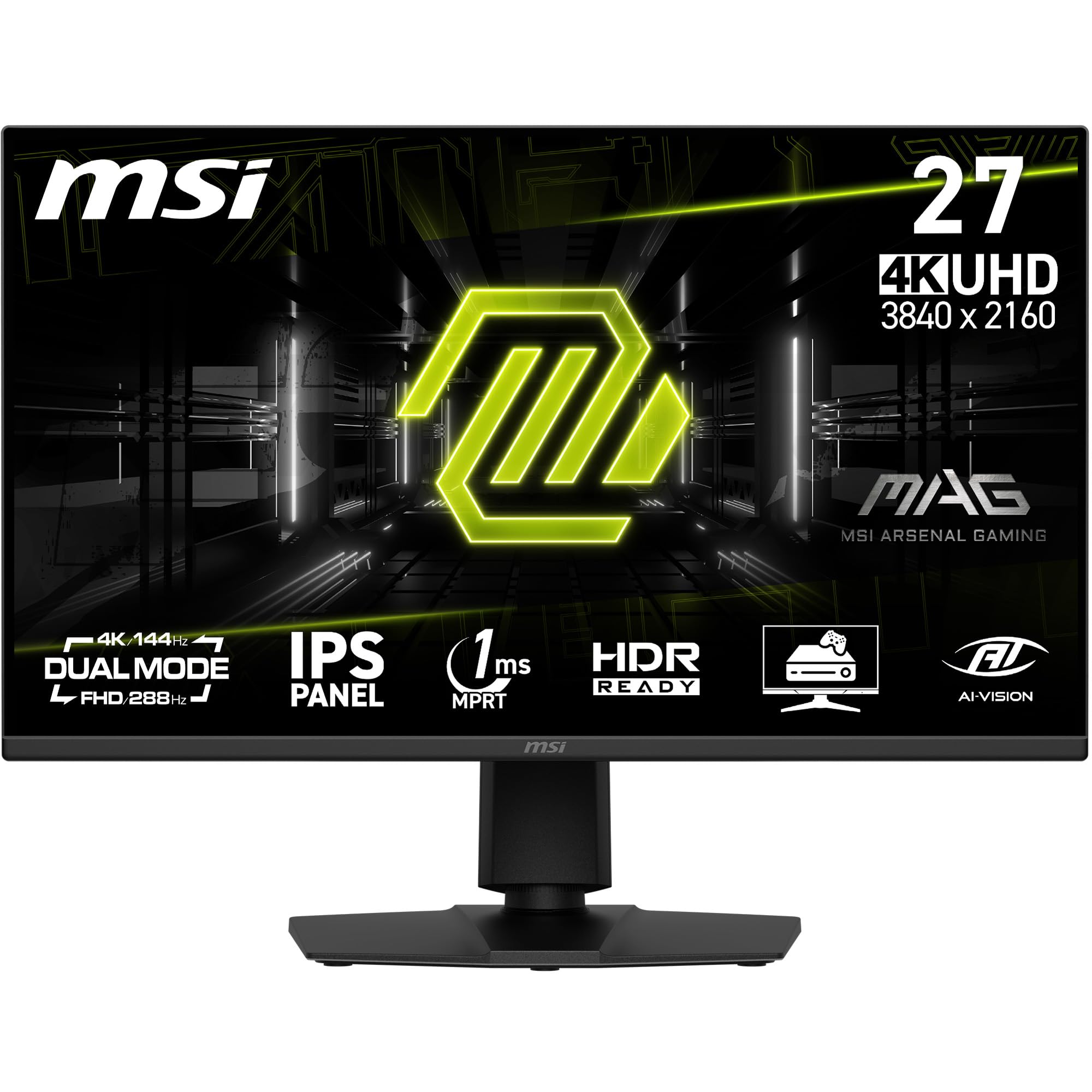 MSI mag 275UPDA E14 Monitor Gaming de 27", 4K UHD, 3840 x 2160 IPS, 288 Hz, 1 ms, Compatible con HDR, AMD FreeSync Premium Eye Care, Modo Dual, HDMI 2.1, DP 1.4a, sin Marco, Ajustable