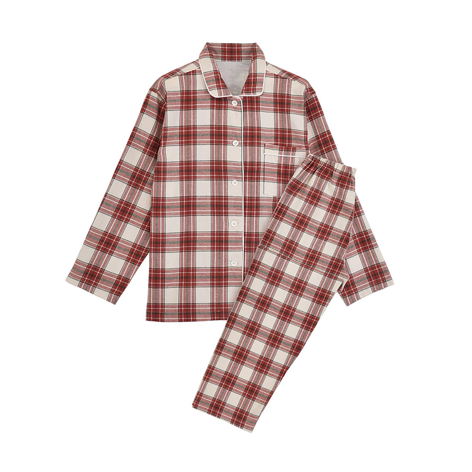 Generisch Männer Schlafanzug - Herren-Schlafanzug Herren- Damen-Pyjama-Set bequemes Kariertes Langarm-Pyjama-Pyjama-Hosen-Familien-Set