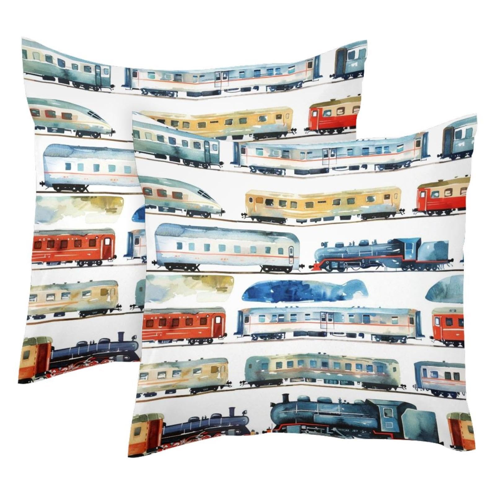 Housse de coussin en velours de qualité supérieure motif train aquarelle 50x50cm