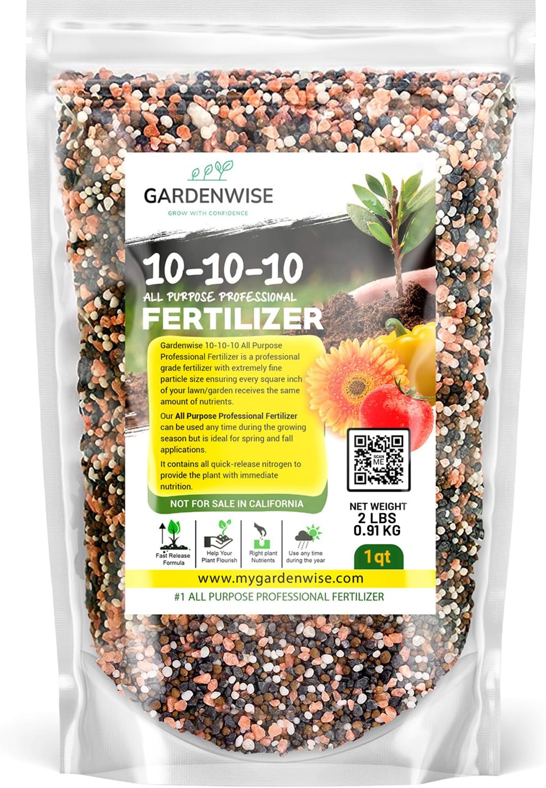 10-10-10 Plant Fertilizer Slow Release - 10 10 10 All Purpose Granular Garden Fertilizer for Vegetables, Tomato, Arborvitae, Shrubs, Rose, Flowers, Fruit, Fig Trees (1 Quart)