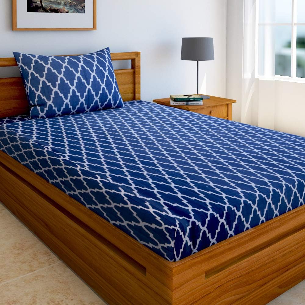 Home Elite 144 TC Polycotton Multicolor Printed 1 Single Bedsheet with 1 Pillow Cover