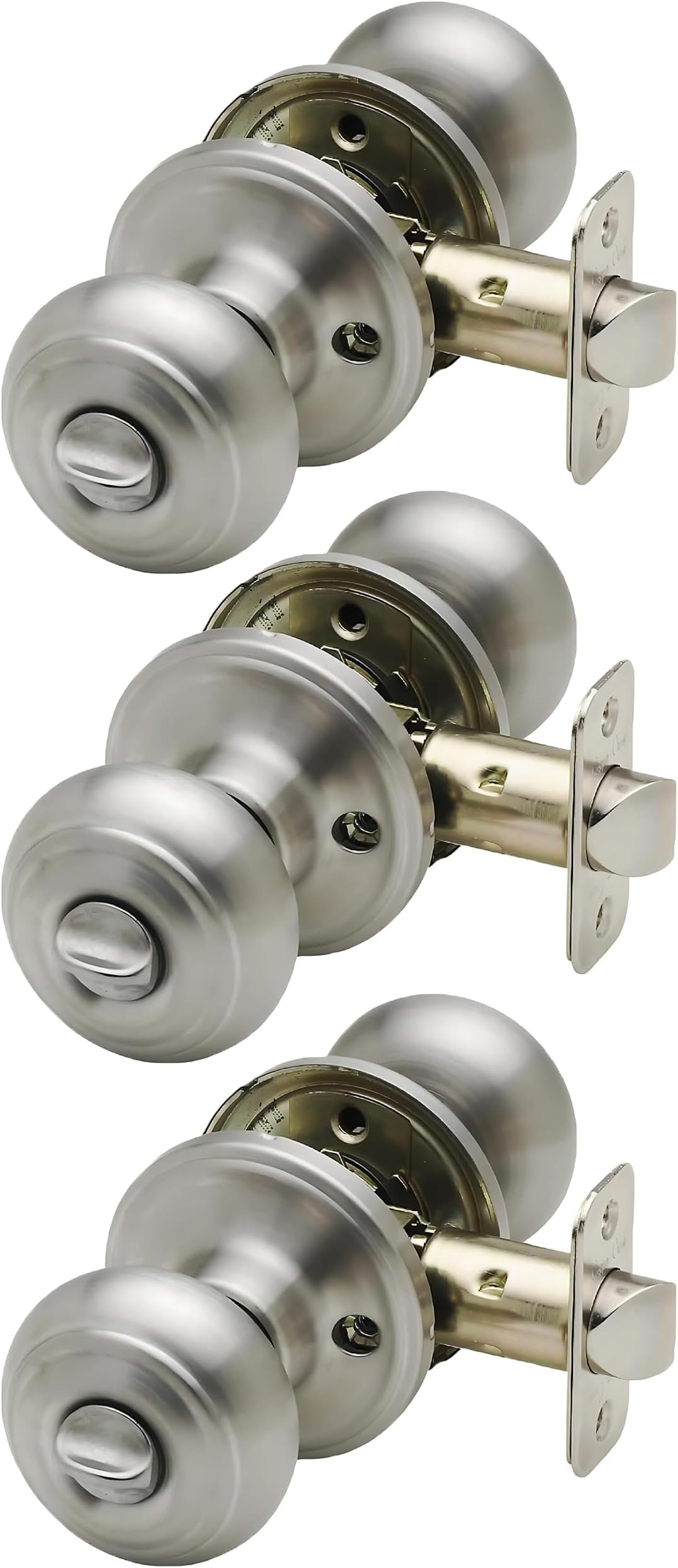 Copper Creek Privacy Interior Door Knob – ANSI Grade-3 Certified, Modern Heavy Duty Handle, Easy Install and Reversible for Bedroom, Bathroom & Closets – Satin Stainless (3 Pack)